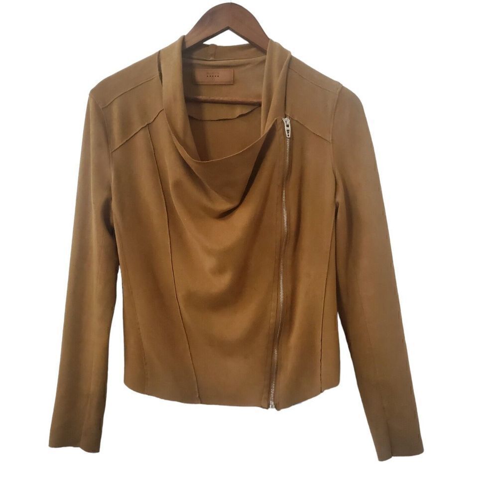 BLANK NYC Womens Faux Suede Tan Moto Jacket Size S Asymmetrical Zip Bohemian